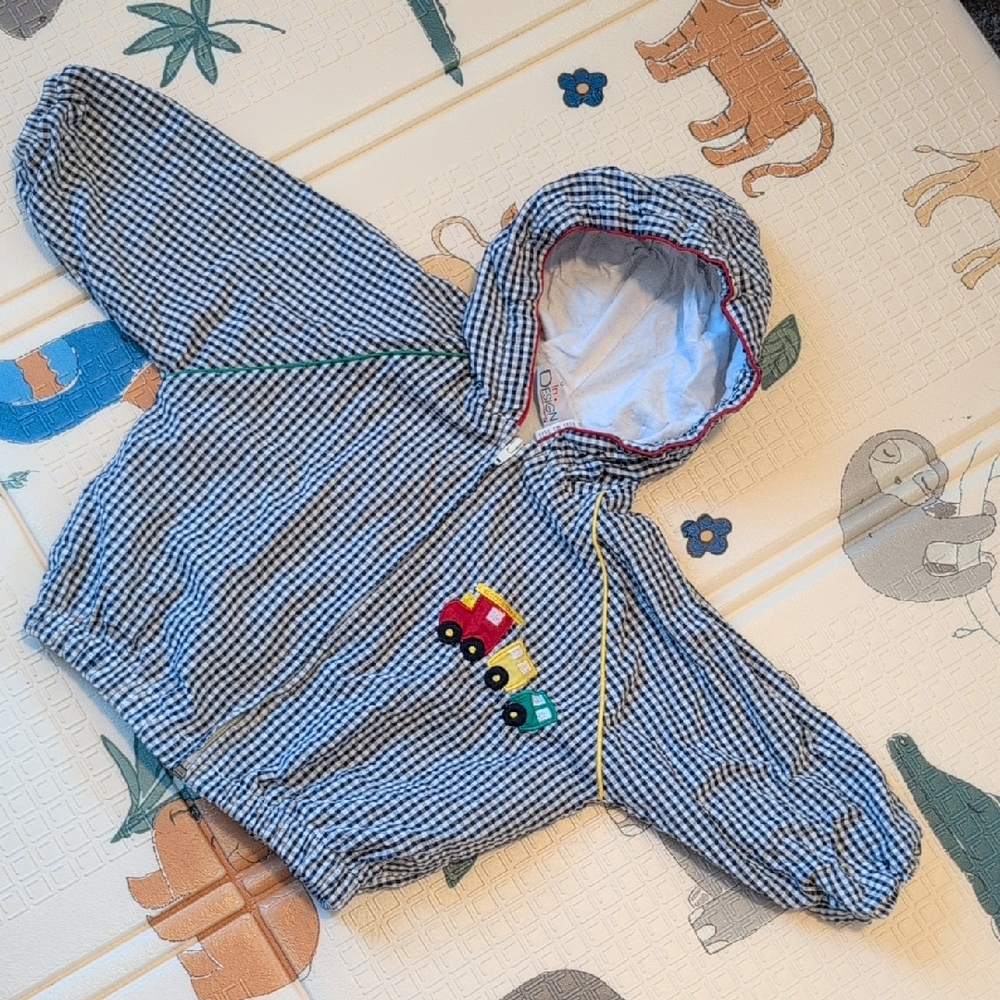 Vintage Checkered Jacket With Train Design- 24 Months
